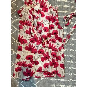 Charter Club Sleeveless Floral Blouse‎ w/ Tie White Pink Size 6